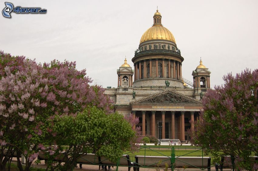 Cathédrale Saint-Isaac de Saint-Pétersbourg, Saint-Pétersbourg, Russie, lilas