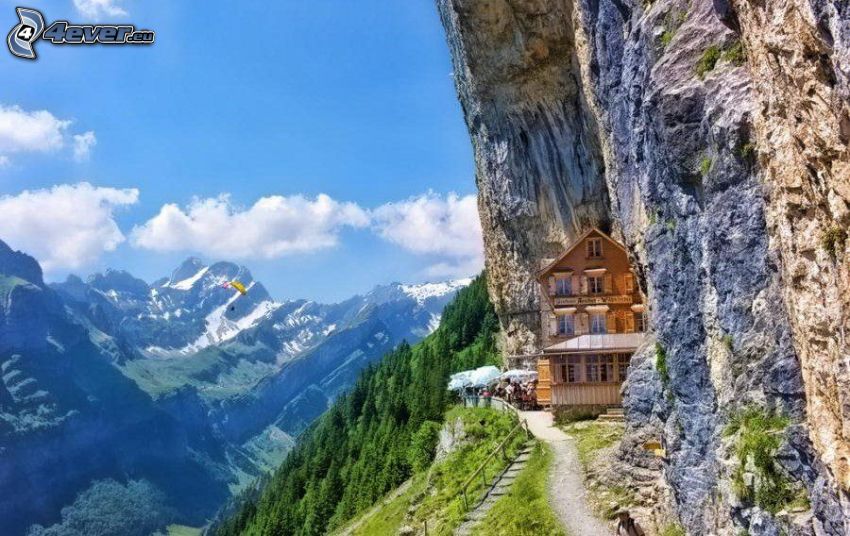 chalet, Suisse, falaise, montagnes