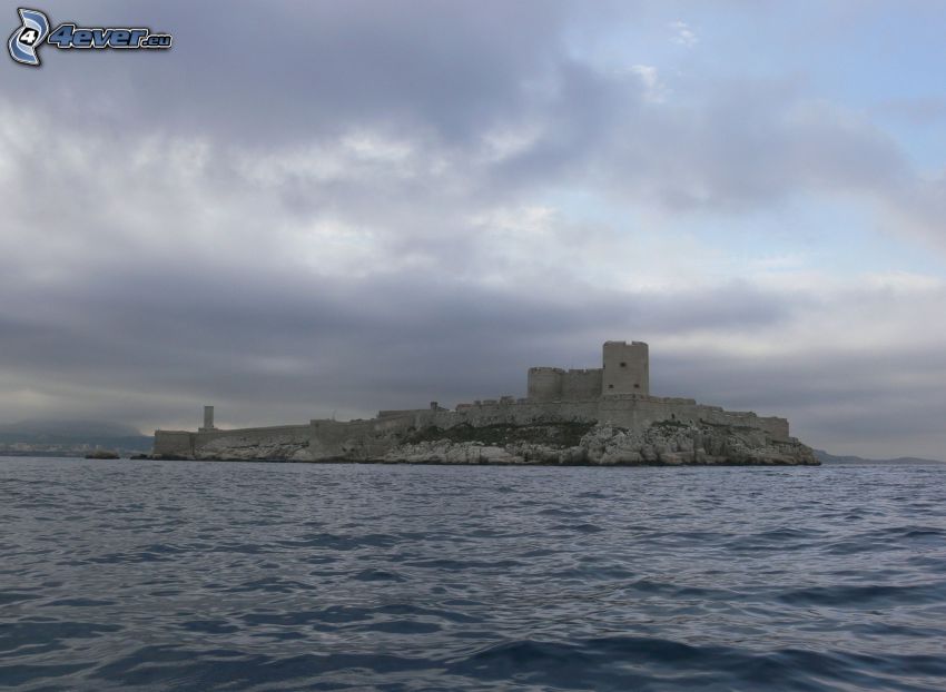 Château d'If, île, mer, nuages