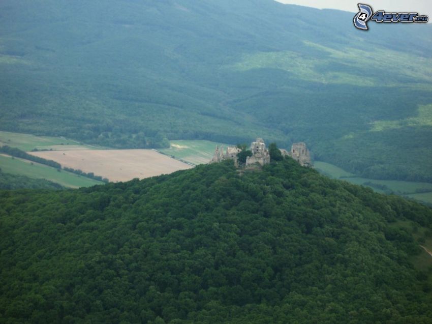 Gýmeš château, forêt, ruines, vue aérienne