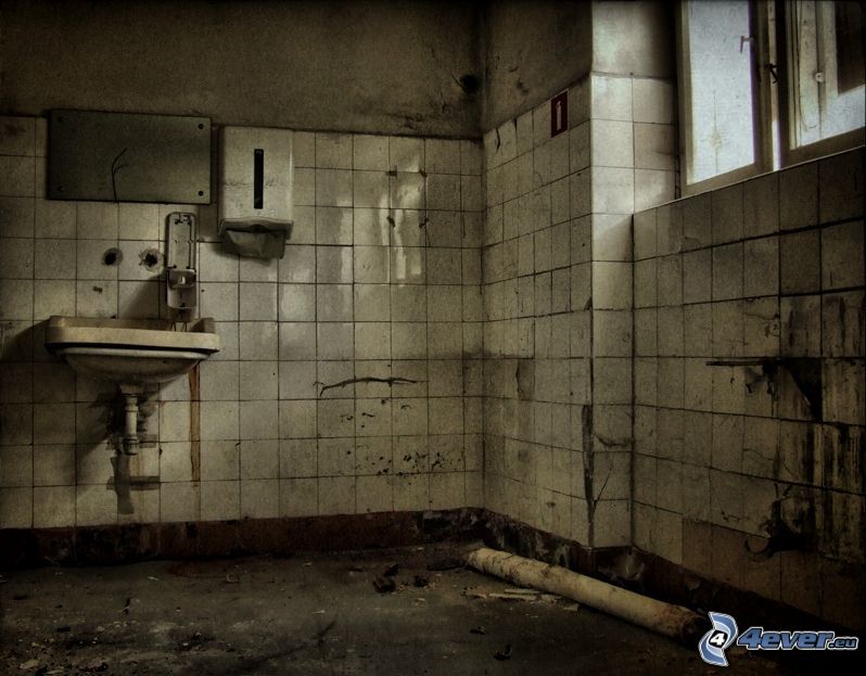 la maison abandonnée, salle de bains, lavabo