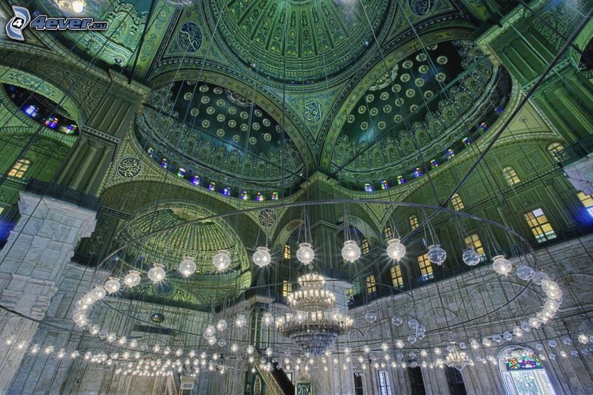 mosquée Mohammed Ali, intérieur, lumières, Le Caire, Égypte