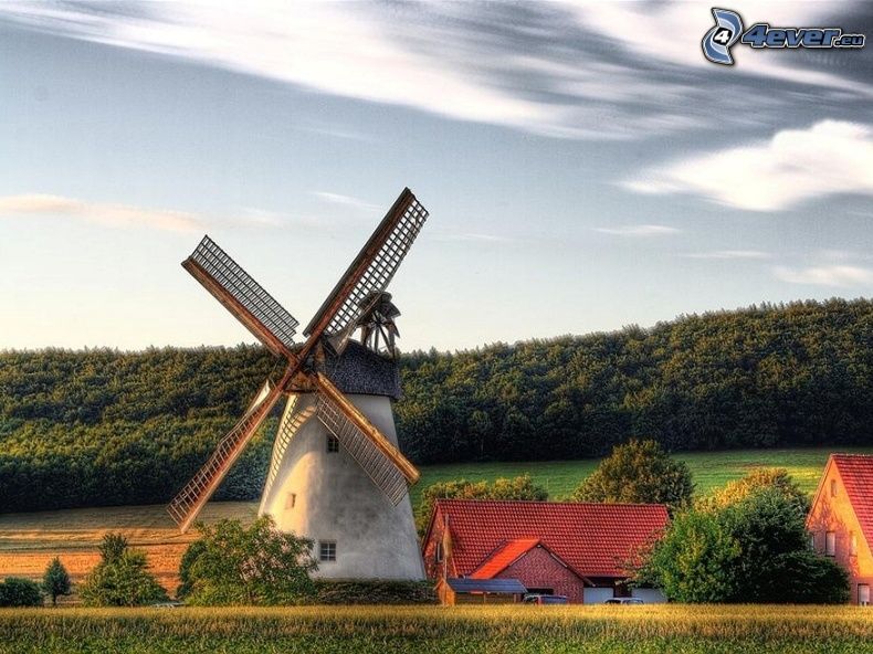 moulin à vent, Allemagne, forêt, campagne, nuages