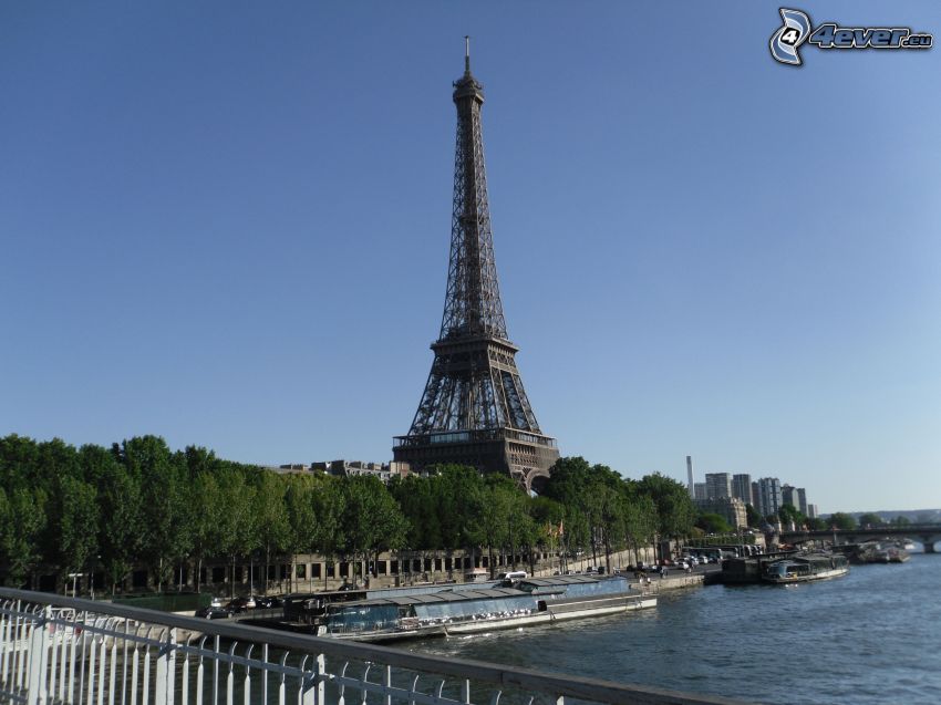Tour Eiffel, Seine, arbres, Paris, France