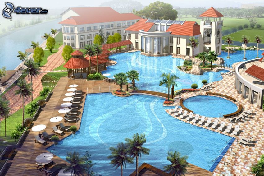 hotel, piscine, luxe