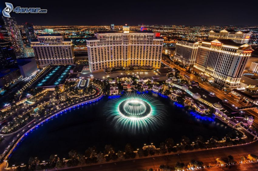 hotel Bellagio, Las Vegas, fontaine, ville dans la nuit