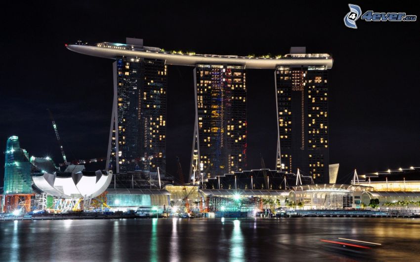 Marina Bay Sands, Singapour, nuit, éclairage