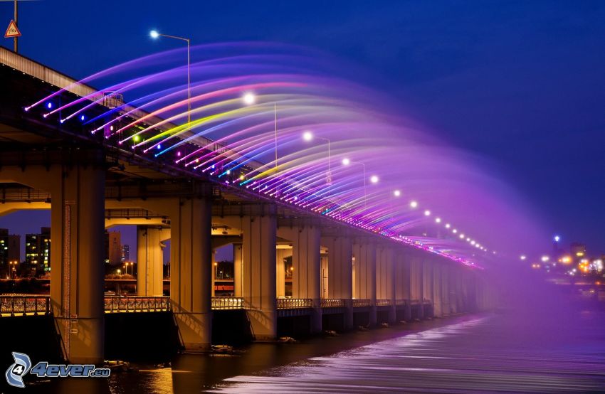 Banpo Bridge, fontaine, couleurs