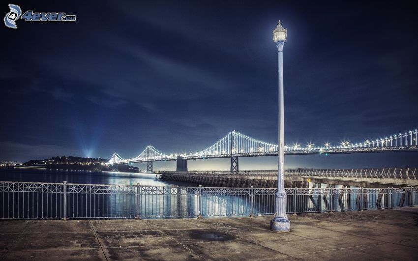 Bay Bridge, San Francisco, nuit, lampe