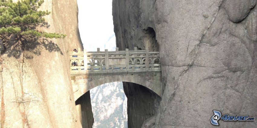 pont de pierre, Huangshan, rochers