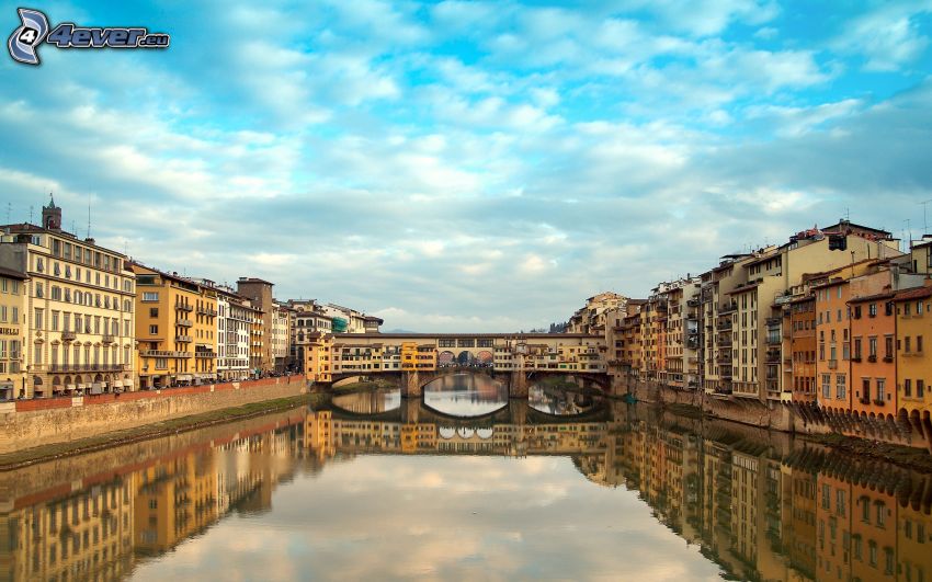 Ponte Vecchio, Florence, Arno, reflexion, rivière, pont