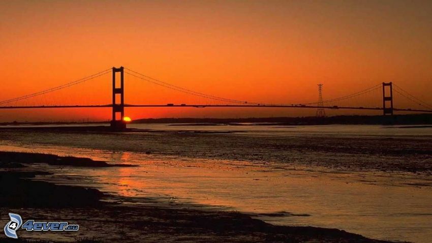 Severn Bridge, mer, coucher du soleil