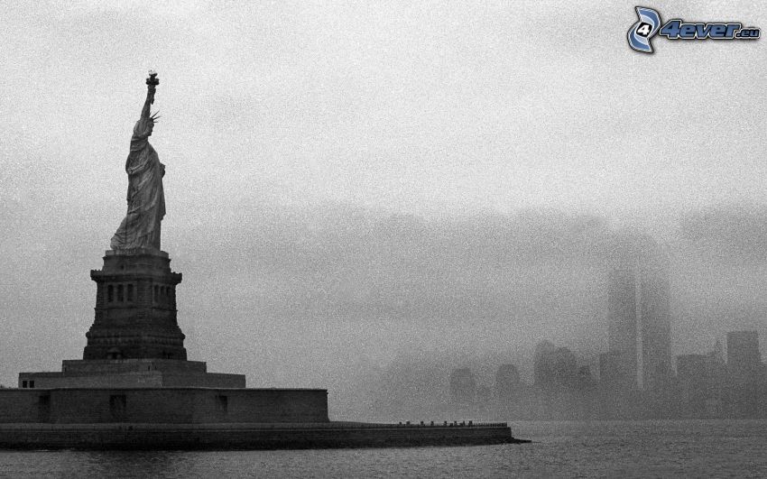 Statue de la Liberté, New York, USA, noir et blanc