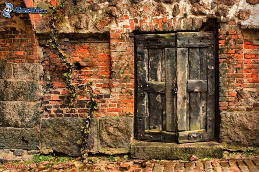 vieille porte, mur de briques