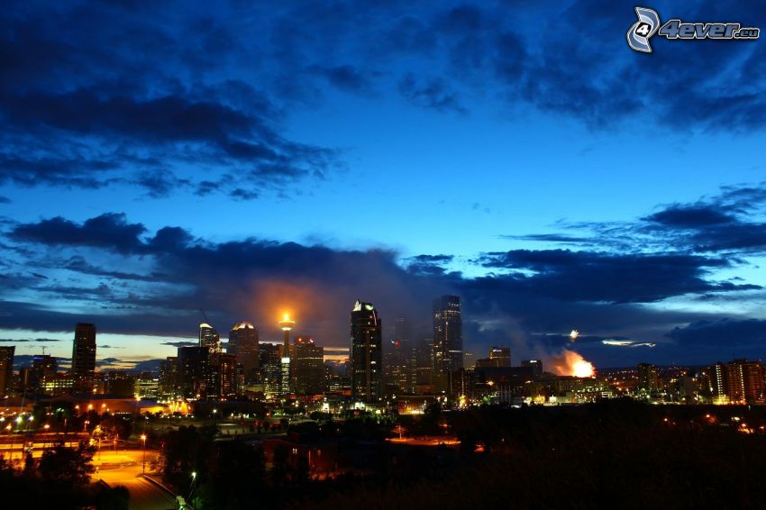 Calgary, gratte-ciel, ville dans la nuit, ciel