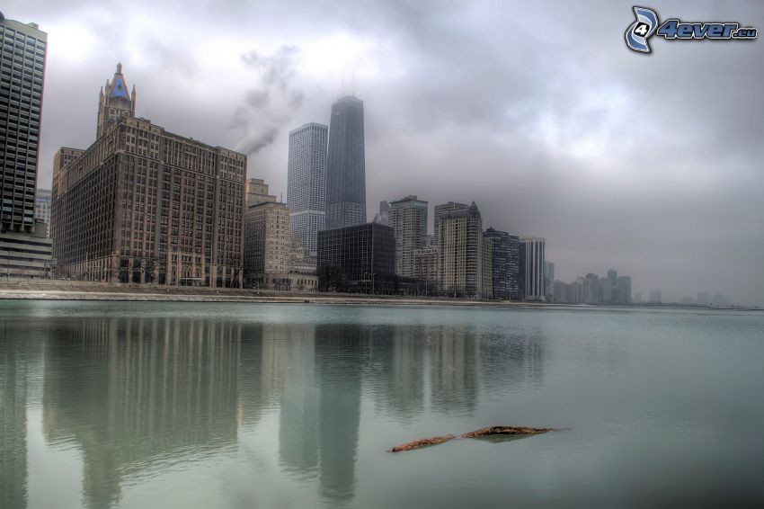 Chicago, rivière, brouillard