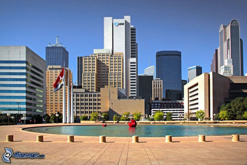 Dallas, gratte-ciel, fontaine