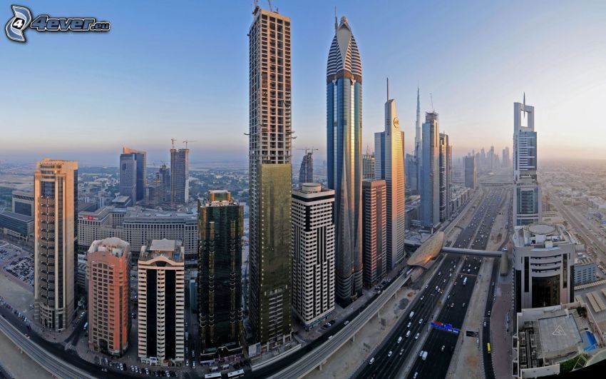 Dubaï, gratte-ciel, autoroute