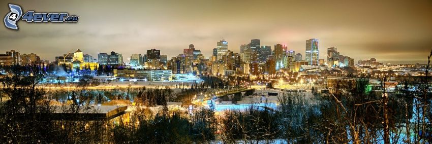 Edmonton, gratte-ciel, ville de nuit, panorama