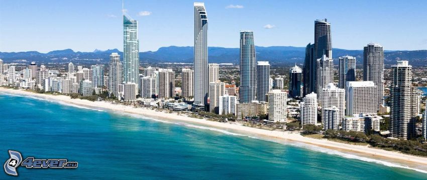 Gold Coast, gratte-ciel, plage de sable, mer