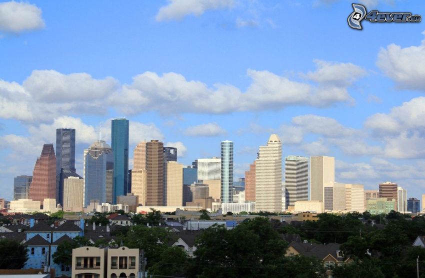 Houston, gratte-ciel, nuages