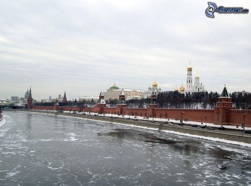 Kremlin, Moscou, Russie, rivière, neige