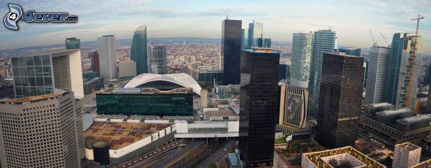 La Défense, gratte-ciel, grue, Paris
