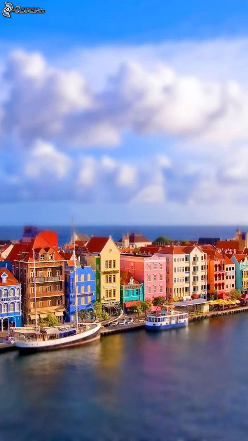 maisons colorées, port, Curaçao