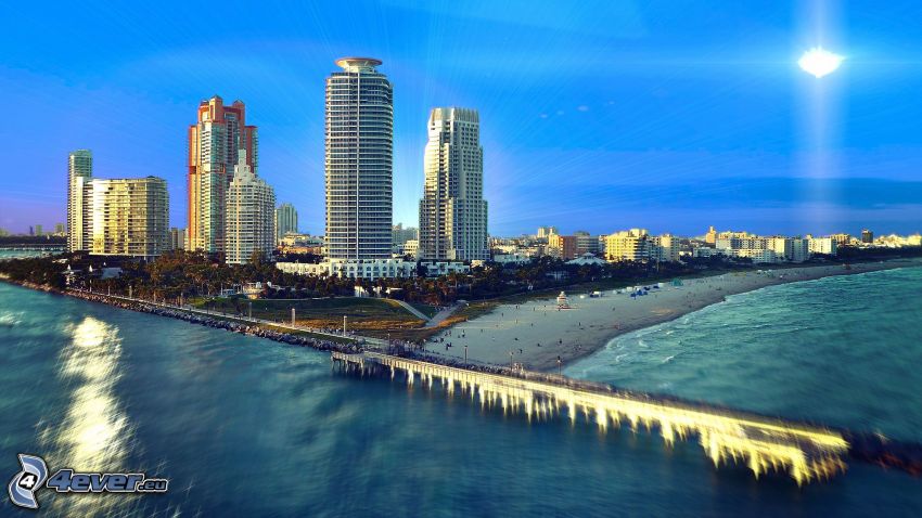 Miami, gratte-ciel, mer