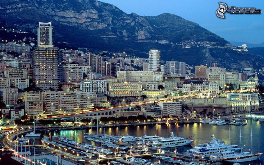 Monaco, port, navires, maisons, collines