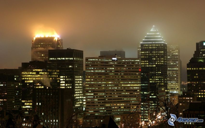 Montreal, gratte-ciel, ville de nuit