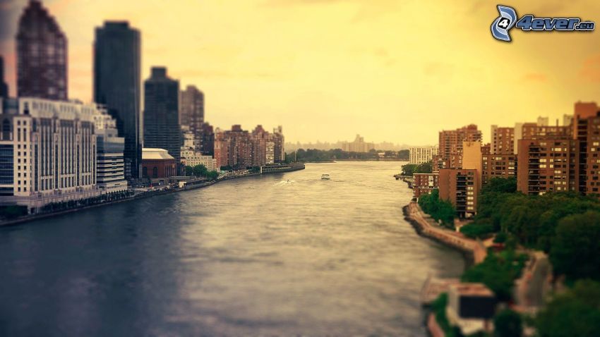 New York, rivière, diorama