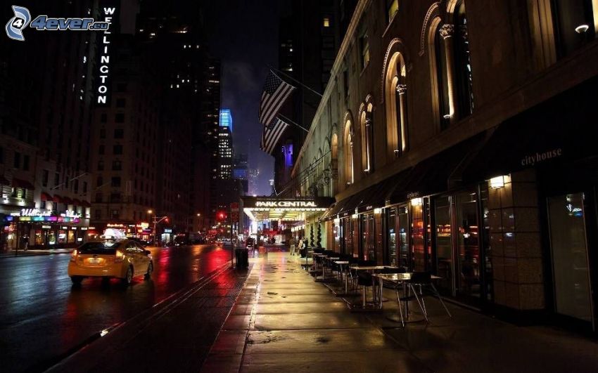 New York, rue, nuit