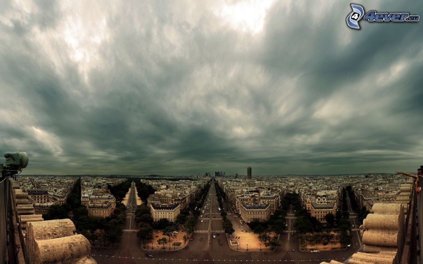 Paris, rues, Arc de Triomphe, nuages