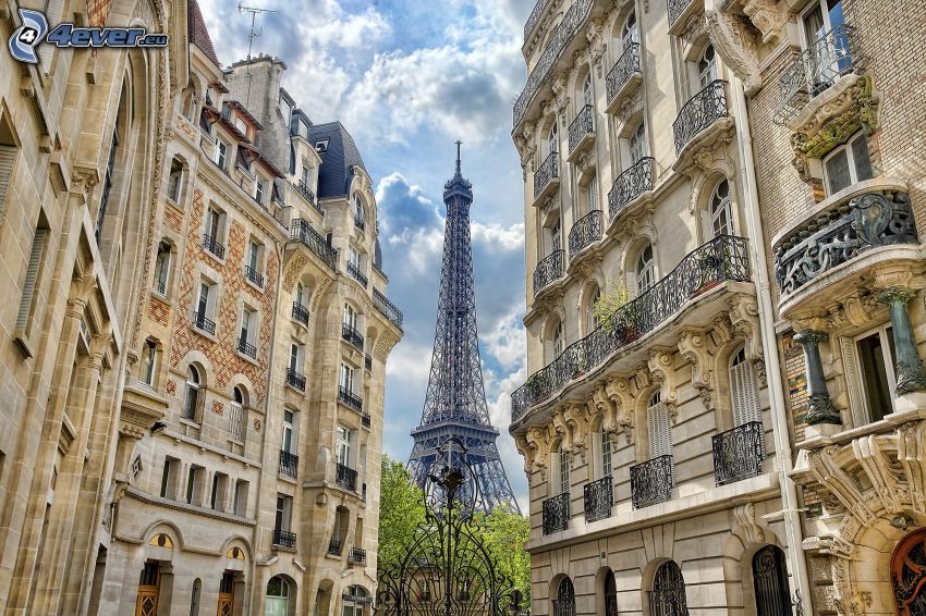 Paris, Tour Eiffel, HDR, Maisons anciennes