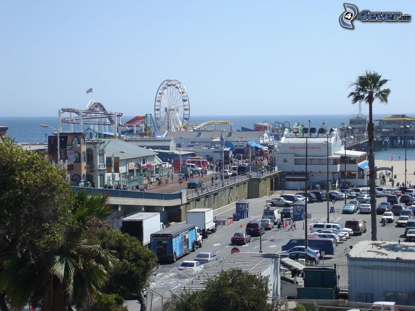 Santa Monica, rue, Grande roue, mer