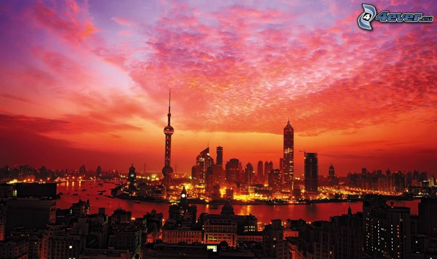 Shanghai, coucher du soleil orange