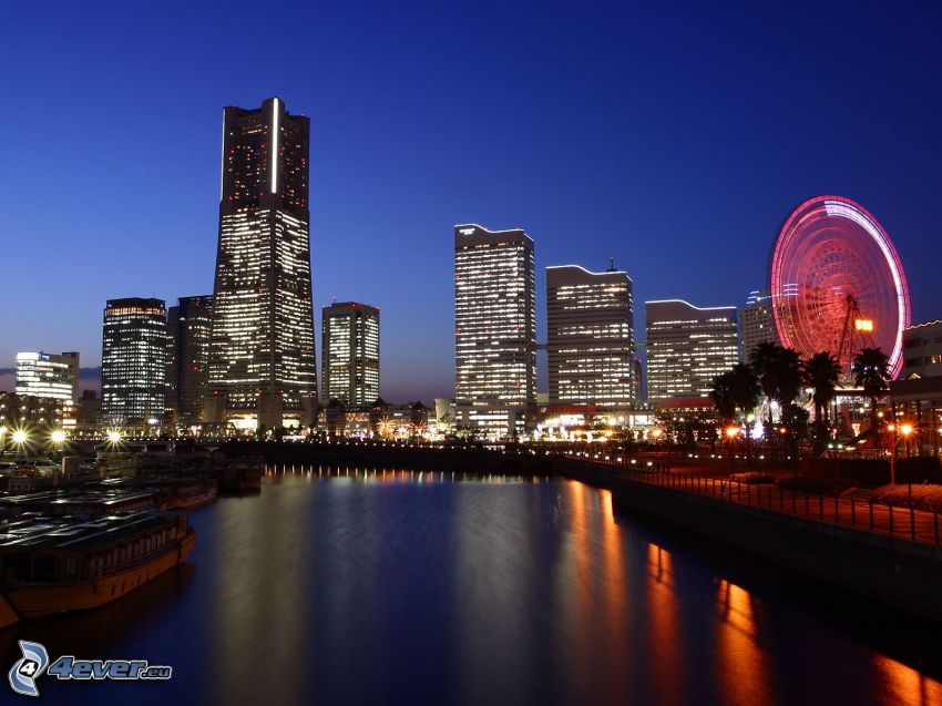 Tokyo, gratte-ciel, ville de nuit