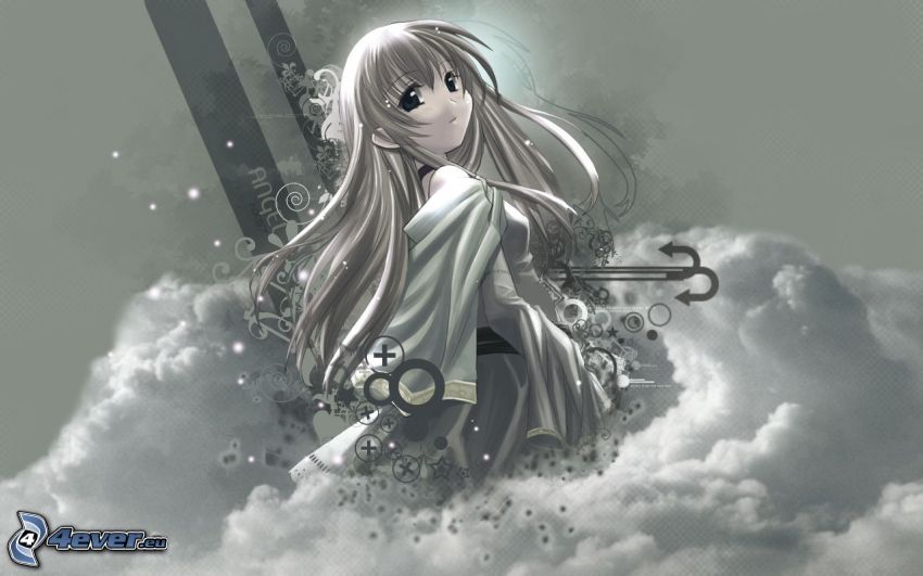 anime fille, nuages