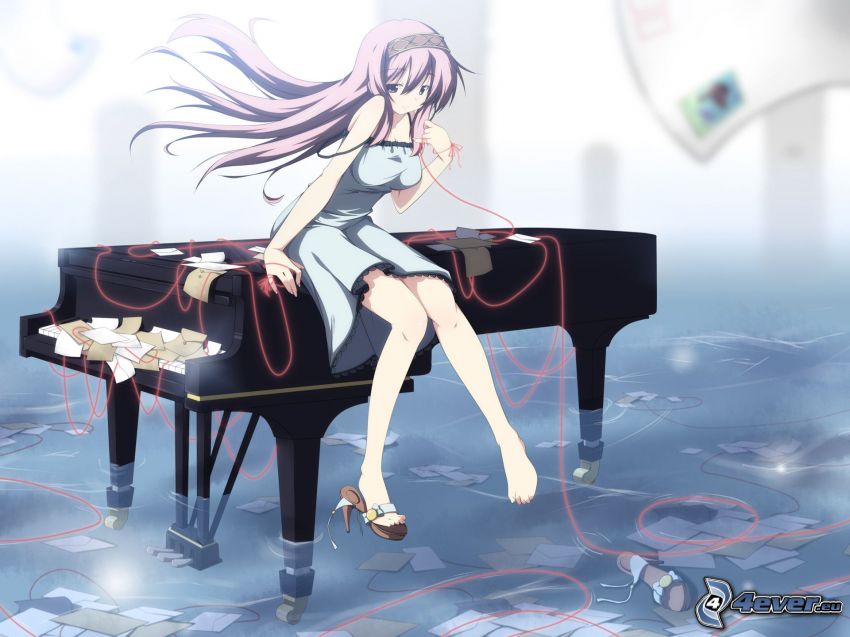 anime fille, piano