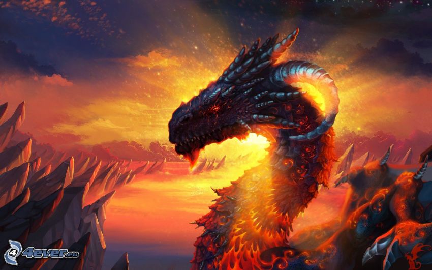 tête de dragon, coucher du soleil