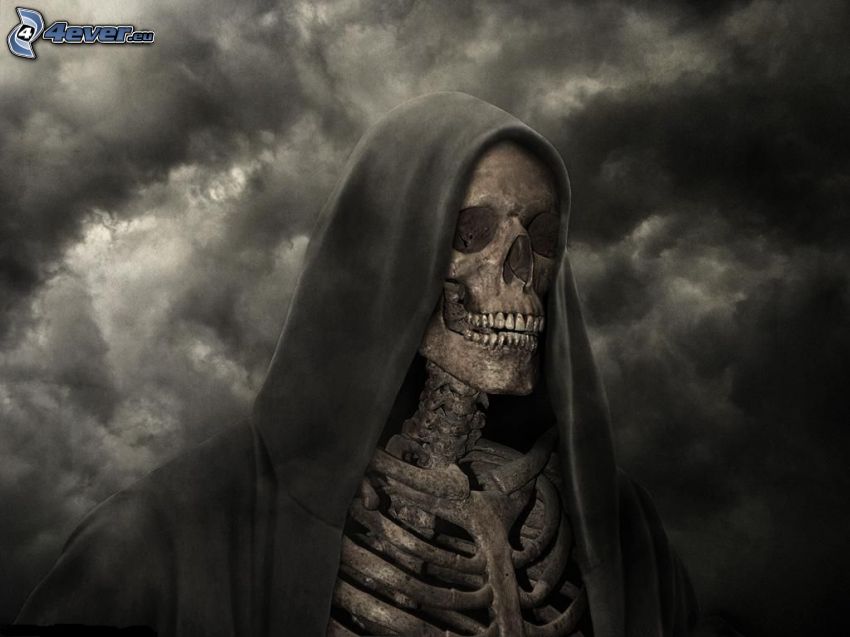 tête de mort, squelette, nuages sombres