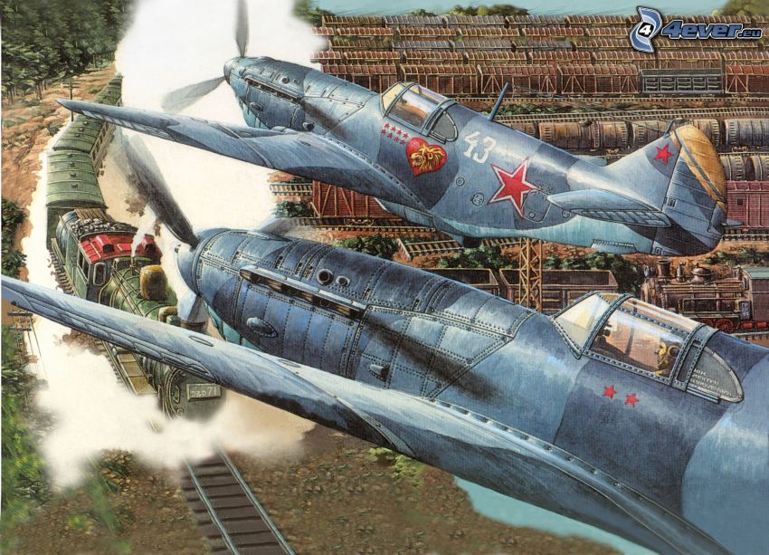 avions, train à vapeur, Seconde Guerre mondiale