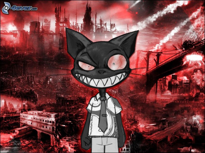 chat noir, ville apocalyptique
