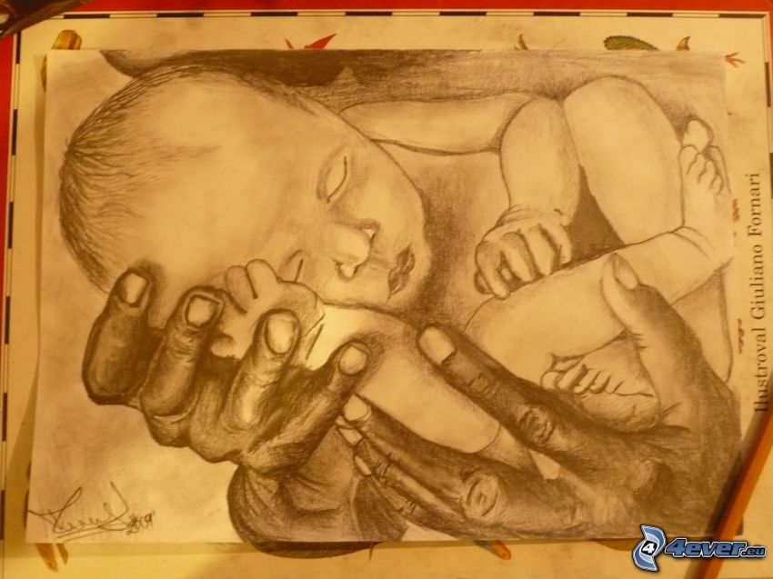 bébé dessiné, mains dessinée