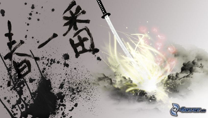 les caractères chinois, épée, macules