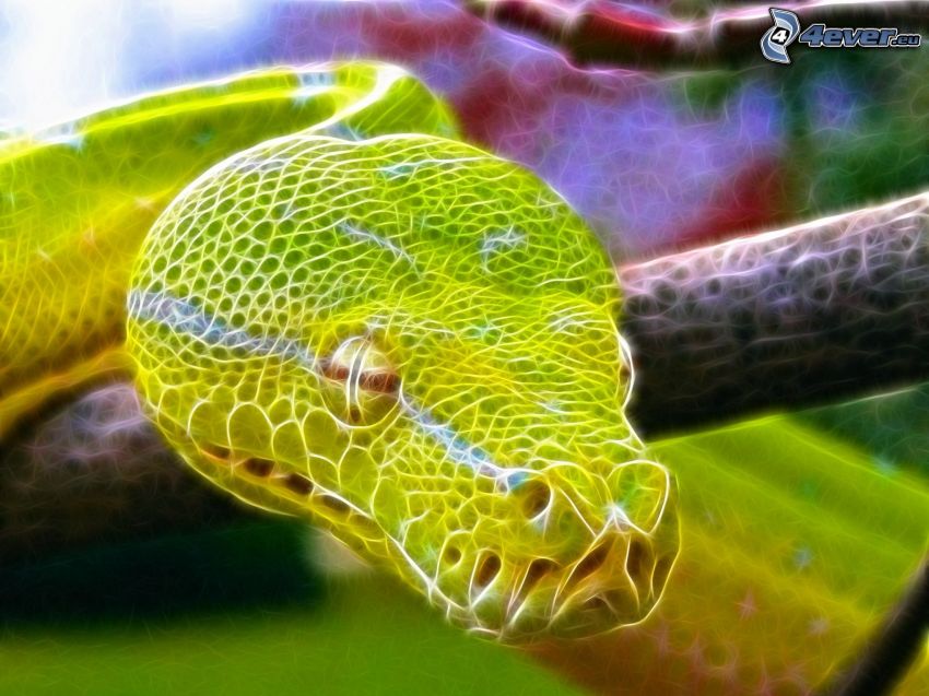 serpent vert, animaux fractals