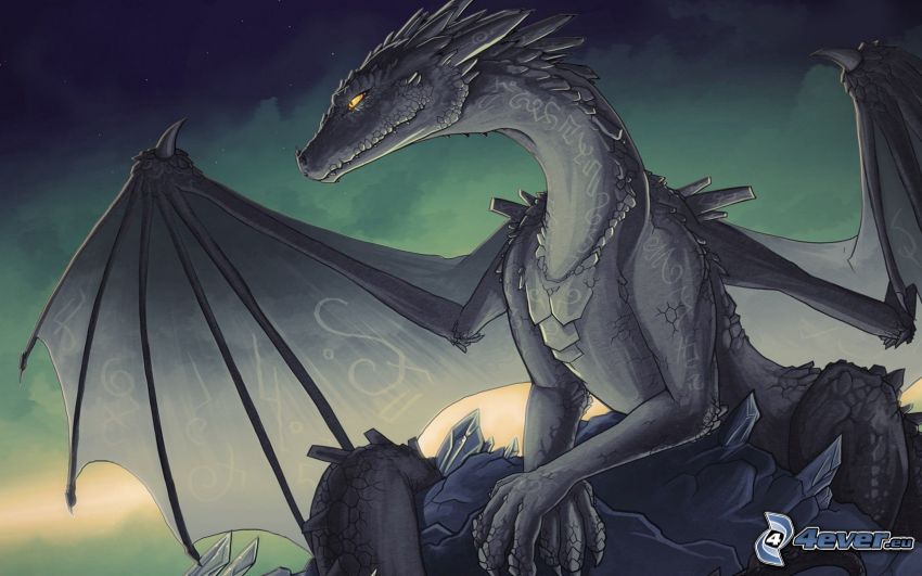 dragon dessiné, dragon noir