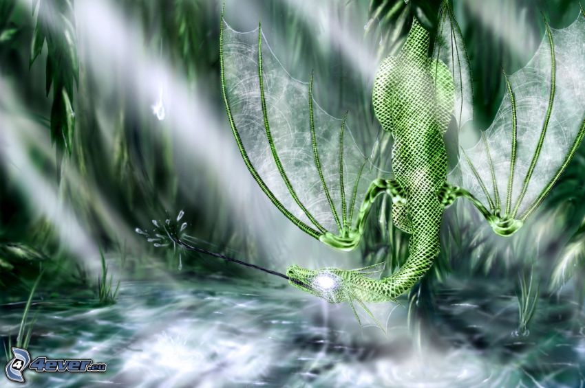 dragon dessiné, dragon vert