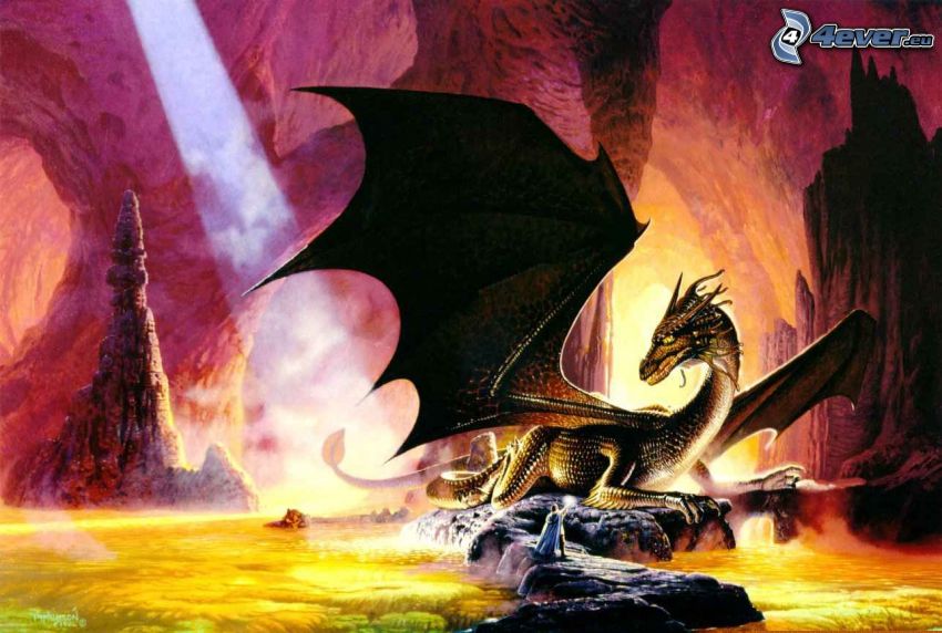 dragon noir, enfer, ailes noires